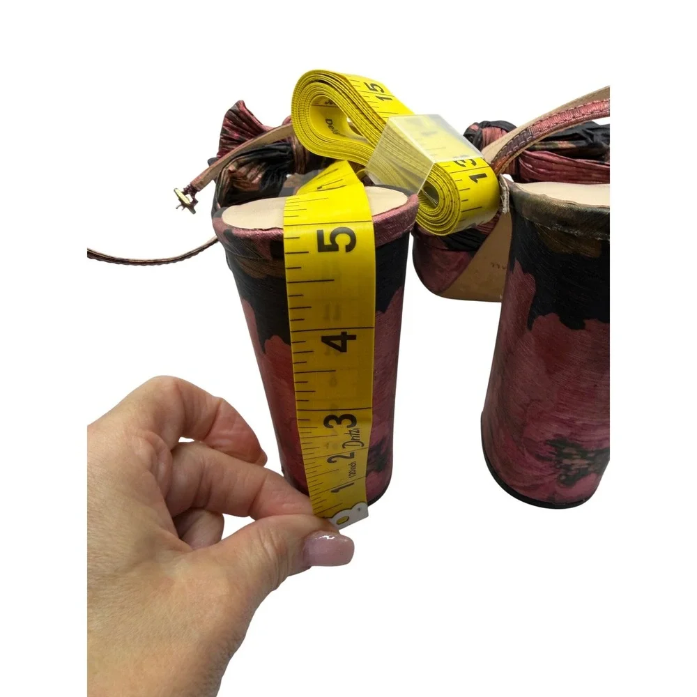 Loeffler Randall Natalia Floral Lame Pleated Bow Platform Sandals‎ Pink Black 9B